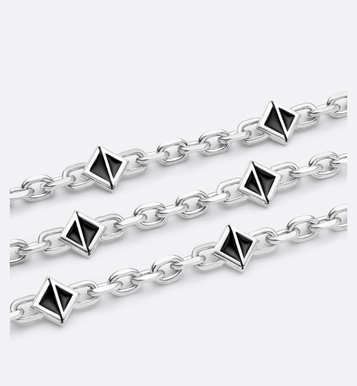 CD Diamond Thin Chain Link Necklace • Silver-Finish Brass and Black Resin