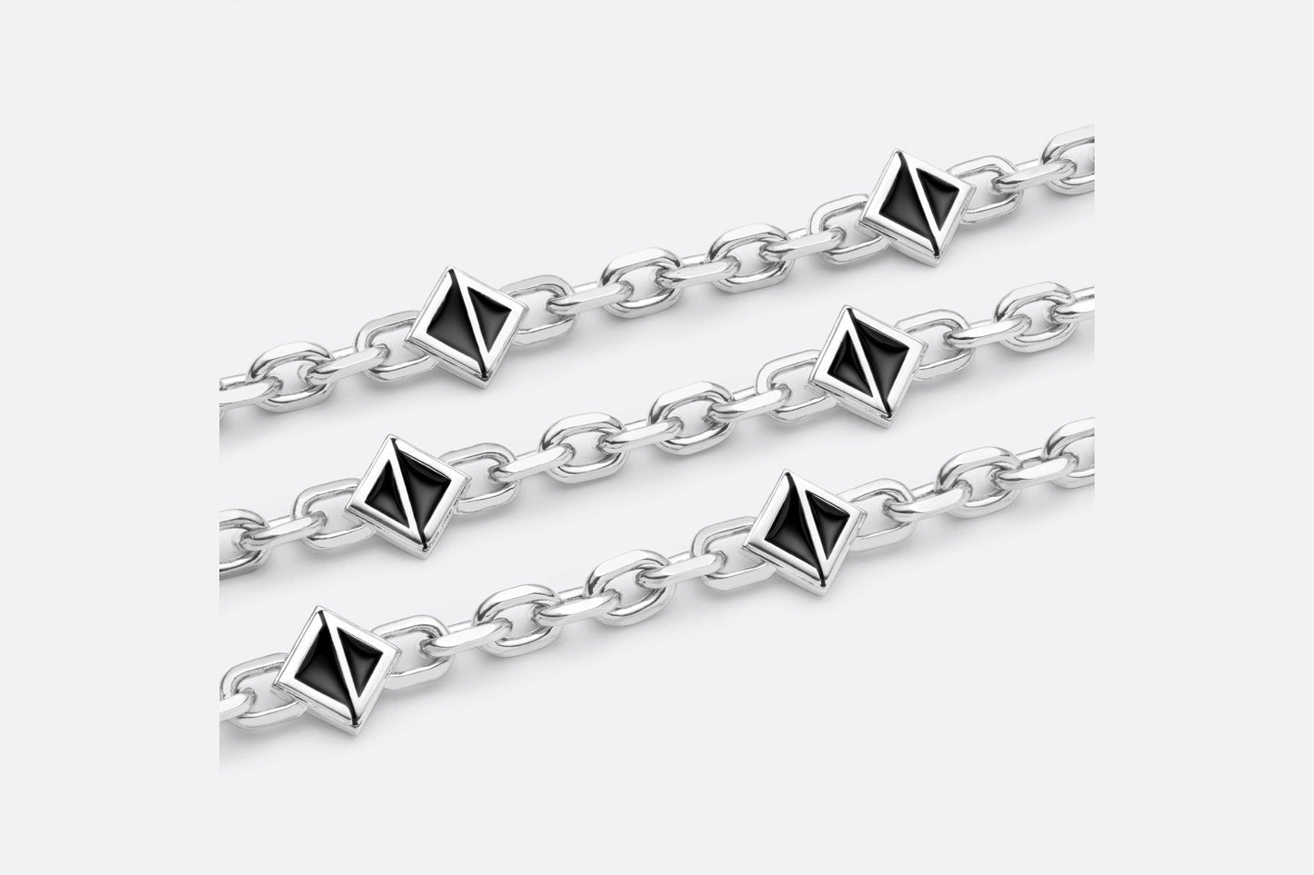 CD Diamond Thin Chain Link Necklace • Silver-Finish Brass and Black Resin