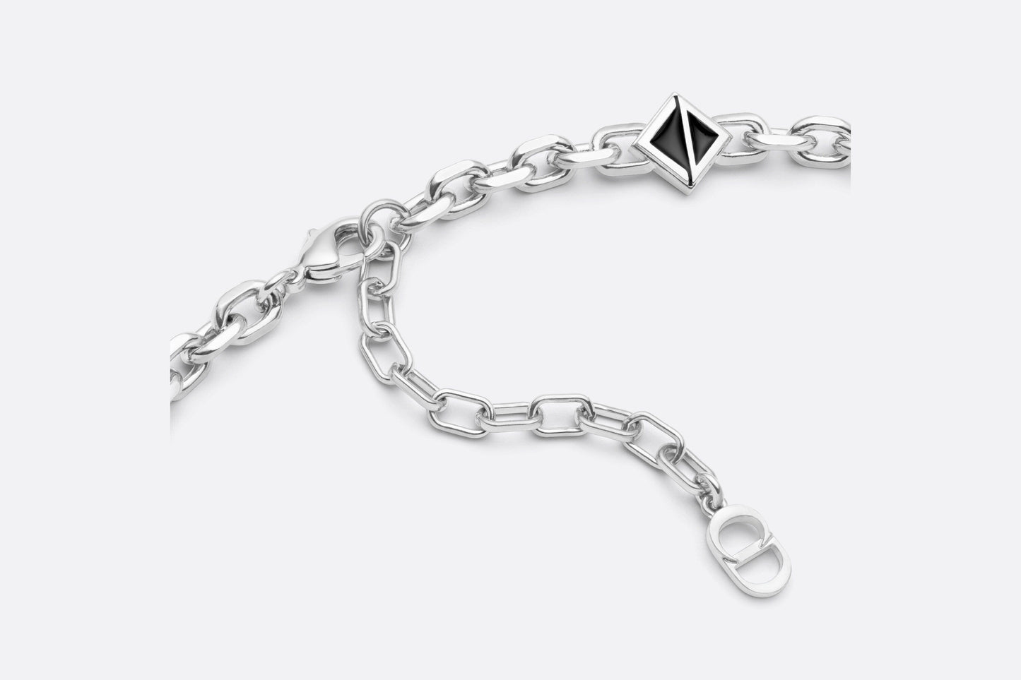 CD Diamond Thin Chain Link Necklace • Silver-Finish Brass and Black Resin