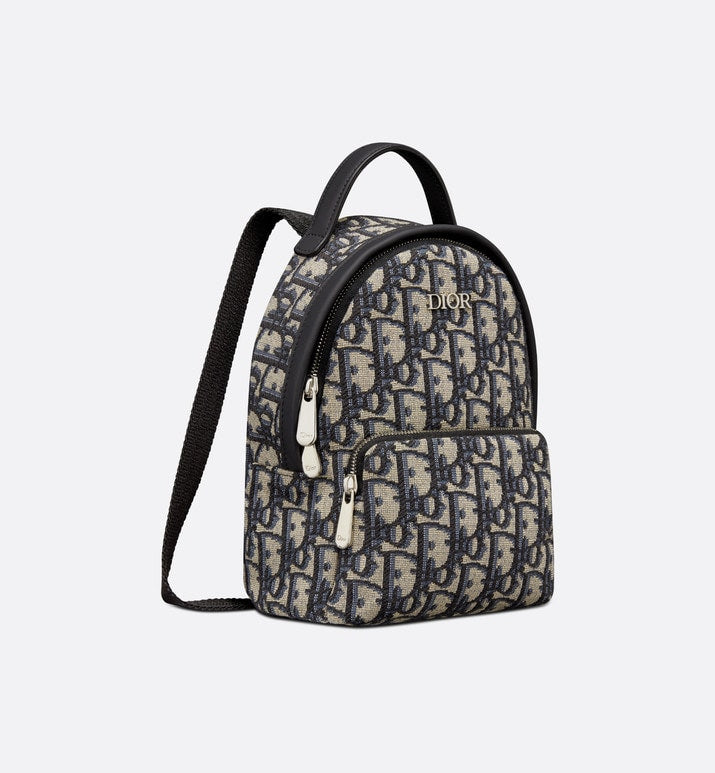 Kid's Mini Rider Backpack • Beige and Blue Dior Oblique Jacquard
