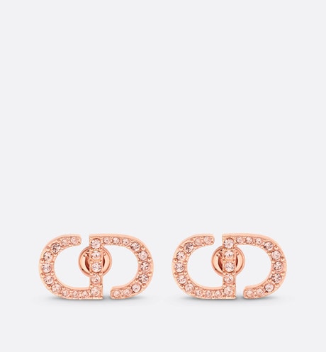 Petit CD Stud Earrings • Pink-Finish Metal and Pink Crystals