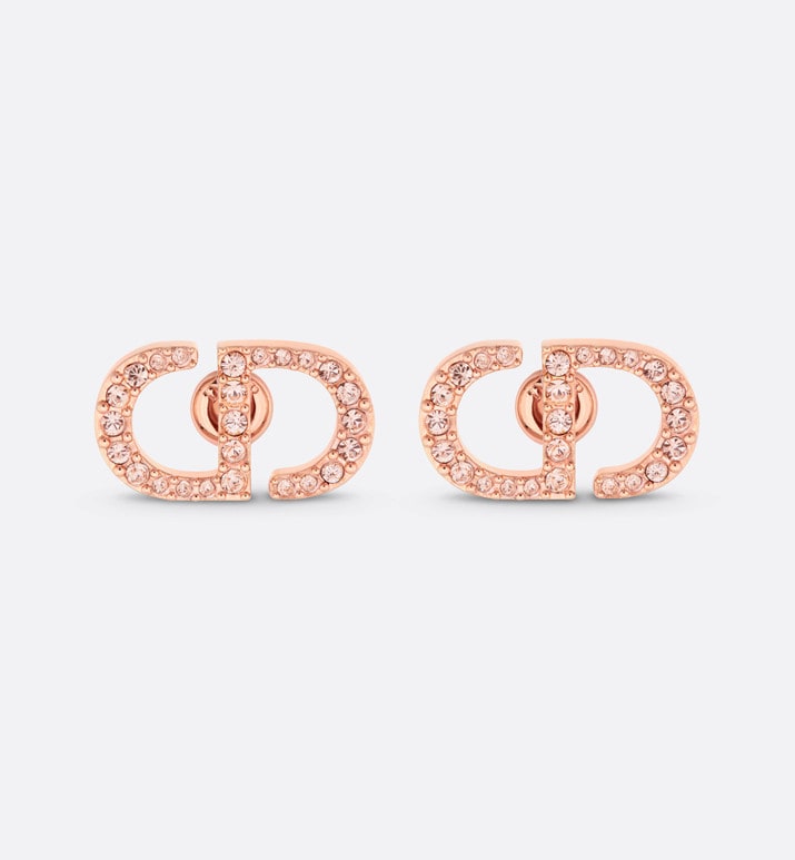 Petit CD Stud Earrings • Pink-Finish Metal and Pink Crystals