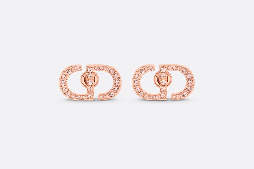 Petit CD Stud Earrings • Pink-Finish Metal and Pink Crystals