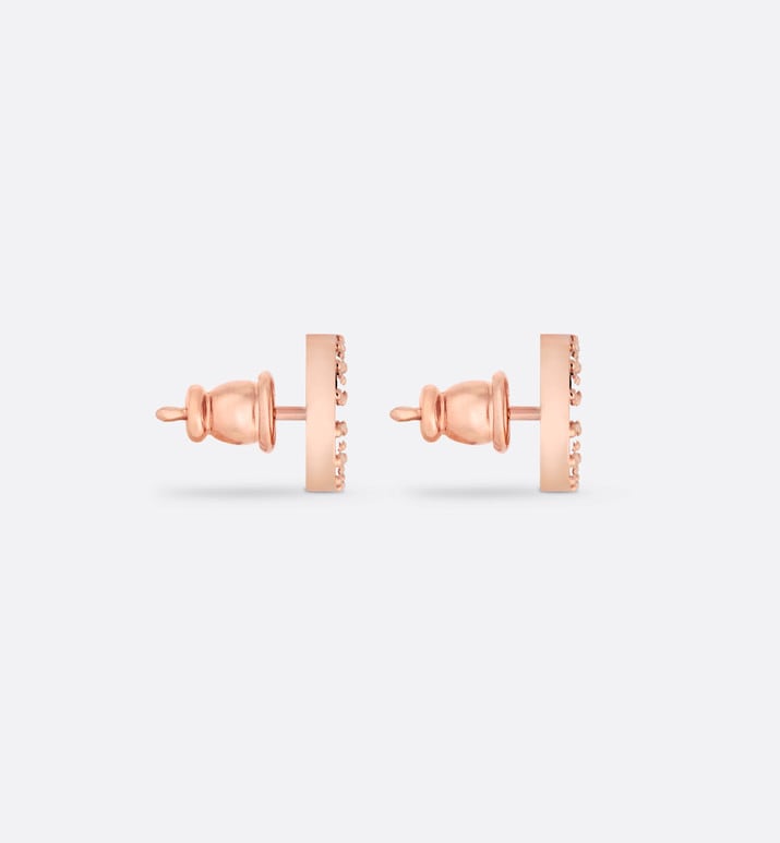 Petit CD Stud Earrings • Pink-Finish Metal and Pink Crystals