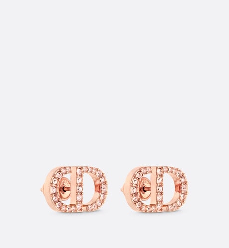 Petit CD Stud Earrings • Pink-Finish Metal and Pink Crystals