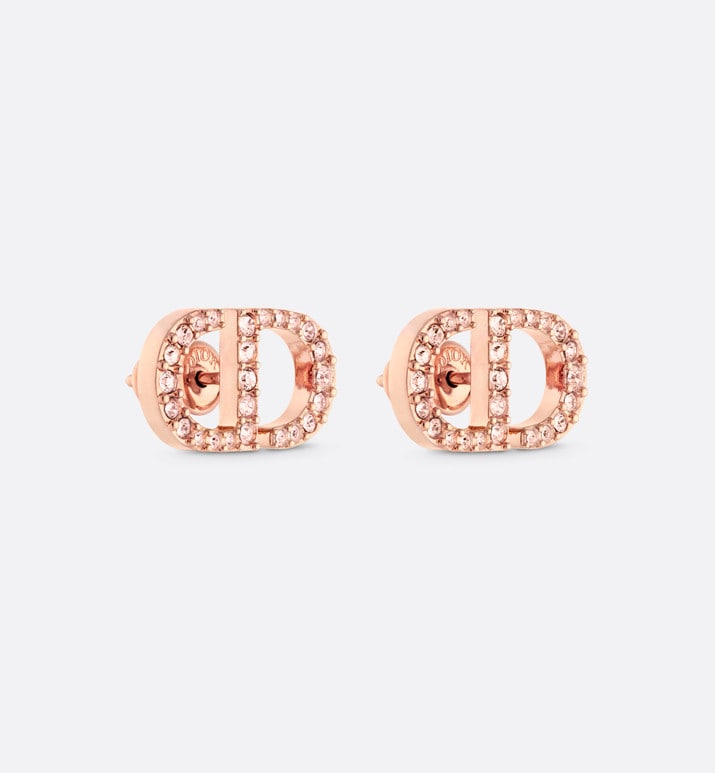 Petit CD Stud Earrings • Pink-Finish Metal and Pink Crystals