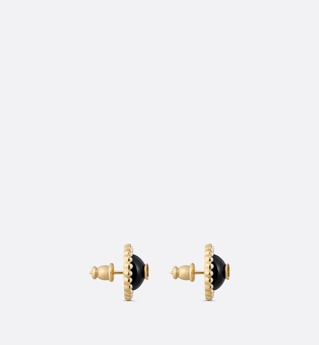 Petit CD Stud Earrings • Gold-Finish Metal and White Resin Pearls with Black Glass