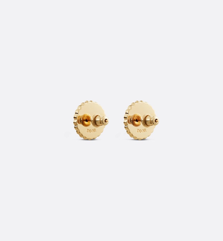 Petit CD Stud Earrings • Gold-Finish Metal and White Resin Pearls with Black Glass