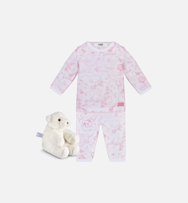 Newborn Gift Set • Ivory Cotton Jersey Printed with Pale Pink Toile de Jouy