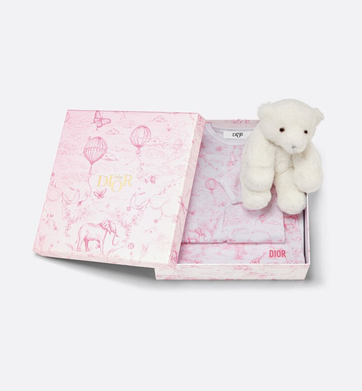 Newborn Gift Set • Ivory Cotton Jersey Printed with Pale Pink Toile de Jouy