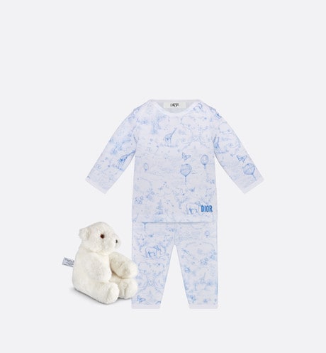 Newborn Gift Set • Ivory Cotton Jersey Printed with Sky Blue Toile de Jouy