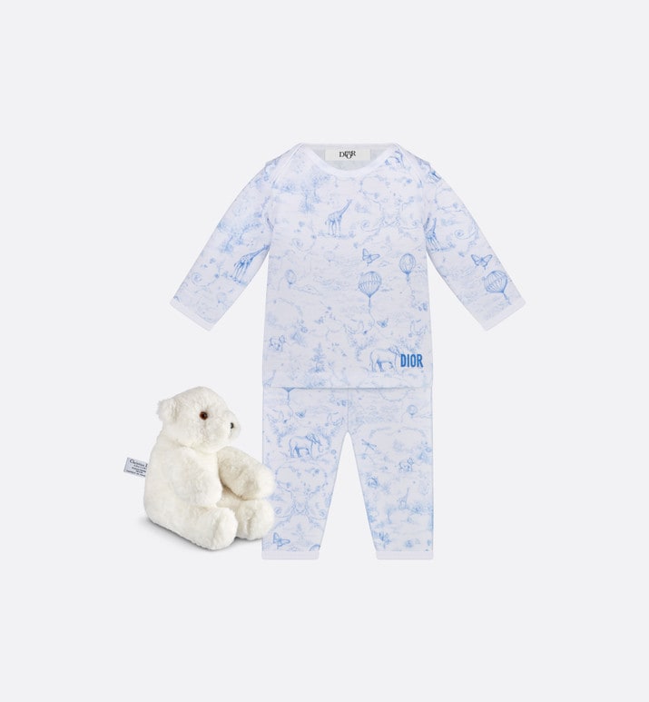 Newborn Gift Set • Ivory Cotton Jersey Printed with Sky Blue Toile de Jouy