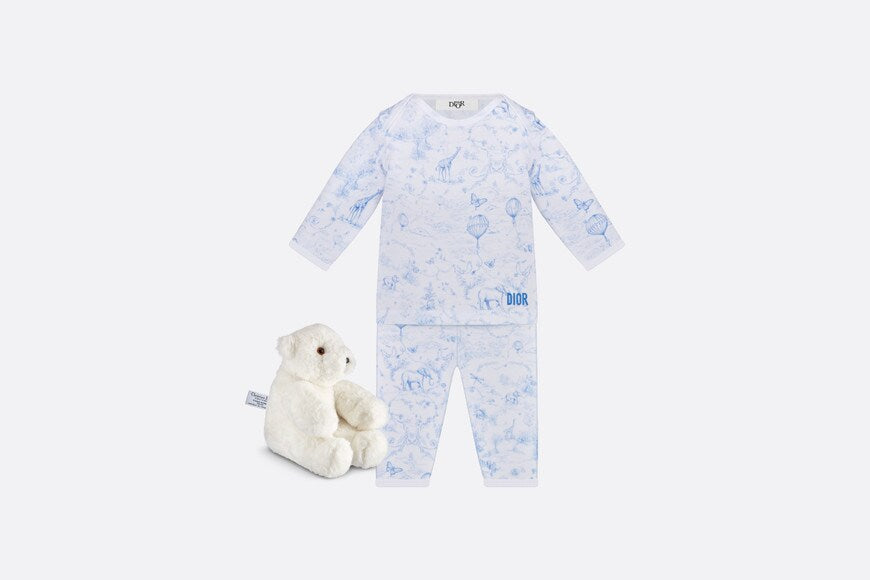 Newborn Gift Set • Ivory Cotton Jersey Printed with Sky Blue Toile de Jouy