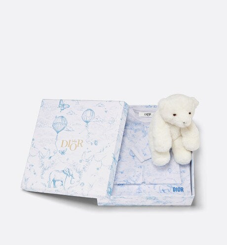 Newborn Gift Set • Ivory Cotton Jersey Printed with Sky Blue Toile de Jouy