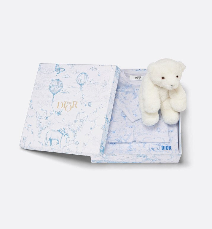 Newborn Gift Set • Ivory Cotton Jersey Printed with Sky Blue Toile de Jouy