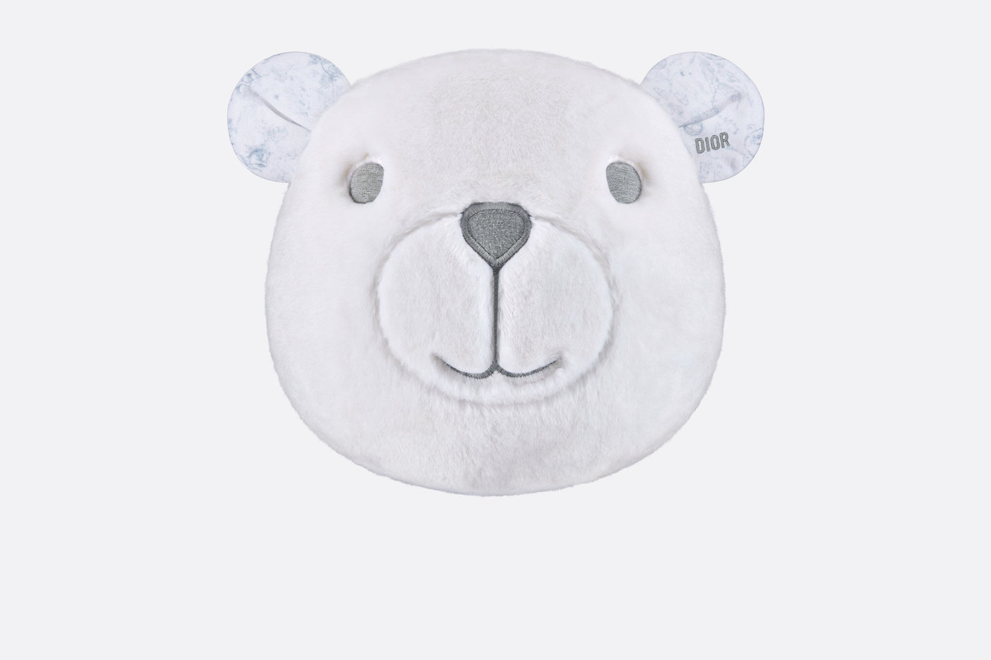 Bear Head Stuffed Toy • Ivory Faux Fur and Cotton Jersey Printed with Gray Toile de Jouy