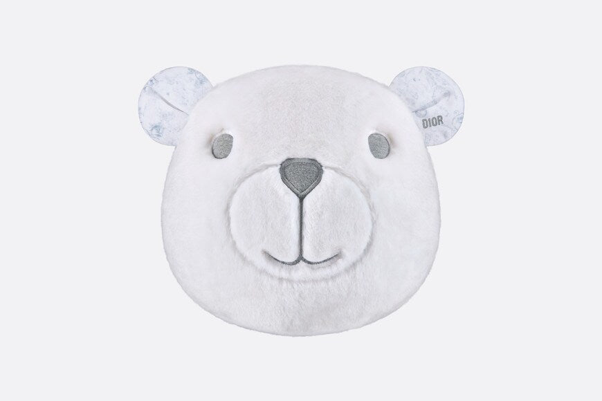 Bear Head Stuffed Toy • Ivory Faux Fur and Cotton Jersey Printed with Gray Toile de Jouy