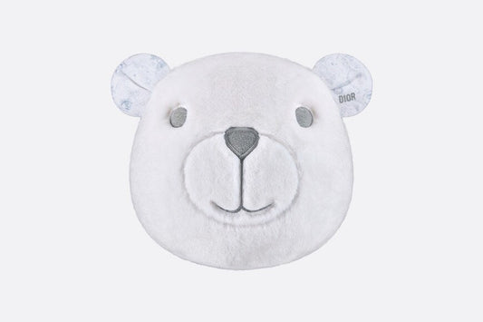 Bear Head Stuffed Toy • Ivory Faux Fur and Cotton Jersey Printed with Gray Toile de Jouy
