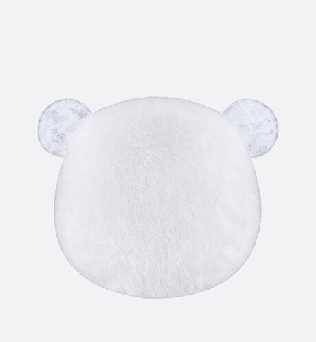 Bear Head Stuffed Toy • Ivory Faux Fur and Cotton Jersey Printed with Gray Toile de Jouy