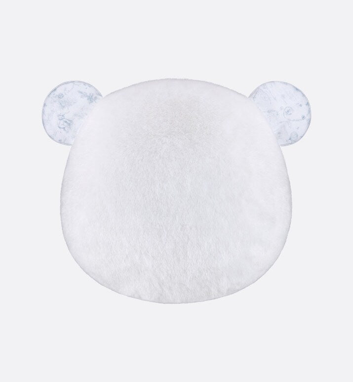 Bear Head Stuffed Toy • Ivory Faux Fur and Cotton Jersey Printed with Gray Toile de Jouy