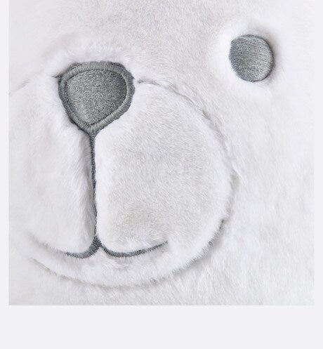 Bear Head Stuffed Toy • Ivory Faux Fur and Cotton Jersey Printed with Gray Toile de Jouy