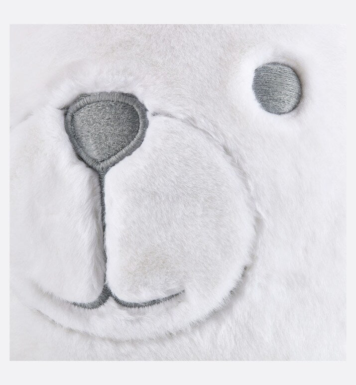 Bear Head Stuffed Toy • Ivory Faux Fur and Cotton Jersey Printed with Gray Toile de Jouy