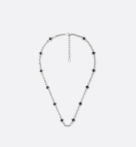 CD Diamond Thin Chain Link Necklace • Silver-Finish Brass and Black Resin
