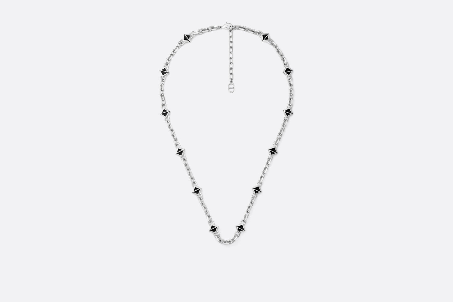CD Diamond Thin Chain Link Necklace • Silver-Finish Brass and Black Resin