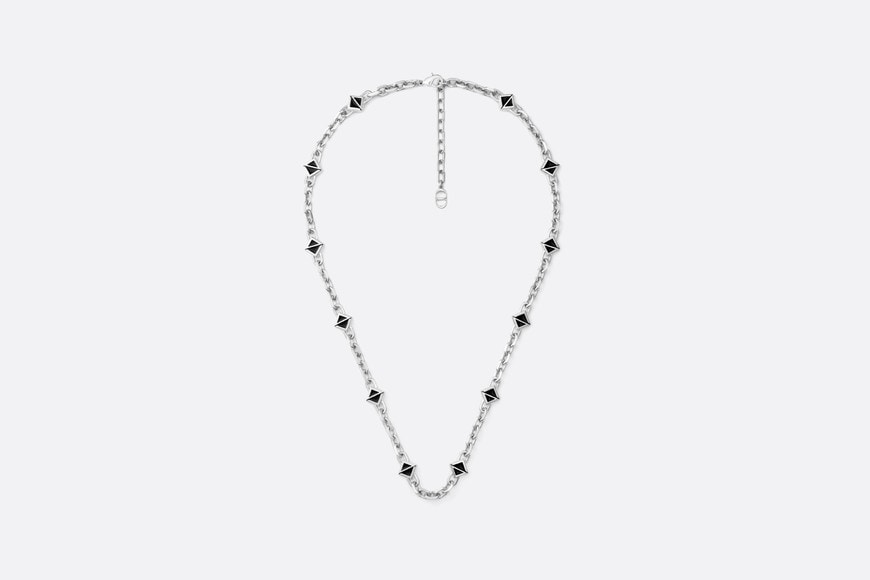 CD Diamond Thin Chain Link Necklace • Silver-Finish Brass and Black Resin