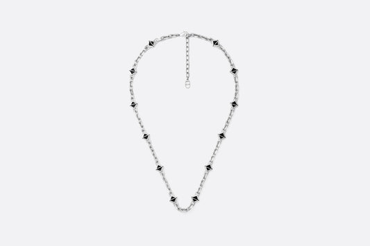 CD Diamond Thin Chain Link Necklace • Silver-Finish Brass and Black Resin
