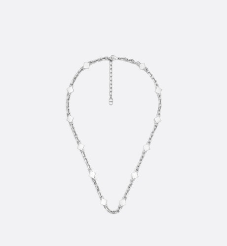 CD Diamond Thin Chain Link Necklace • Silver-Finish Brass and Black Resin