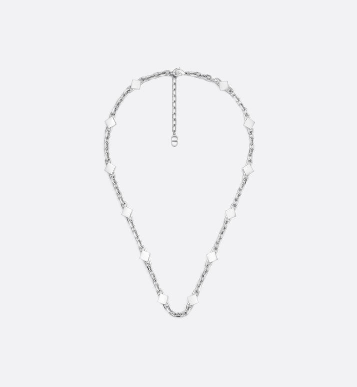 CD Diamond Thin Chain Link Necklace • Silver-Finish Brass and Black Resin