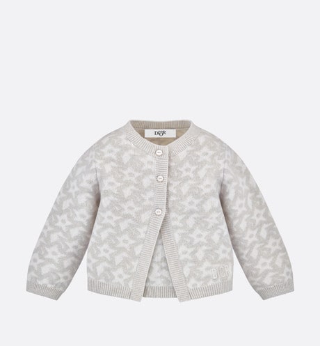 Baby Cardigan • Ivory Wool and Cashmere Jacquard Knit with Gray Stars