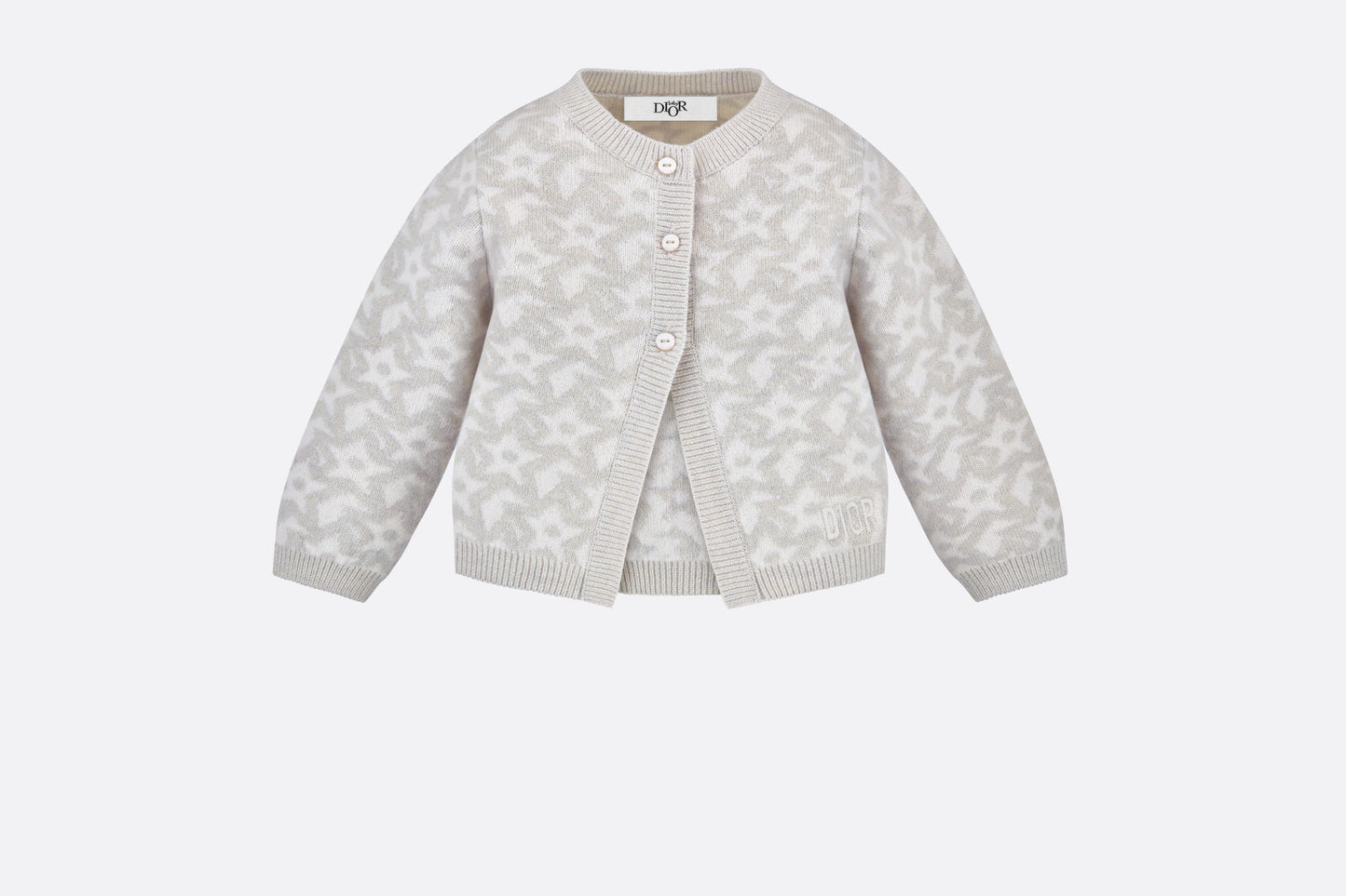 Baby Cardigan • Ivory Wool and Cashmere Jacquard Knit with Gray Stars