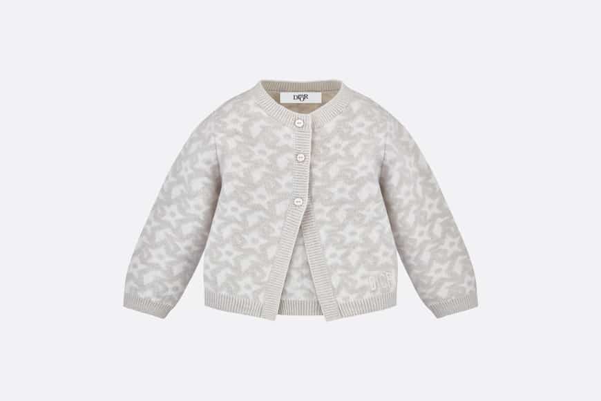 Baby Cardigan • Ivory Wool and Cashmere Jacquard Knit with Gray Stars