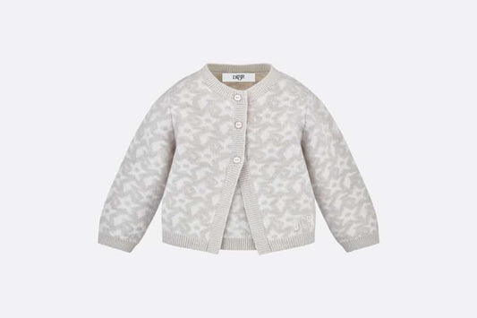 Baby Cardigan • Ivory Wool and Cashmere Jacquard Knit with Gray Stars