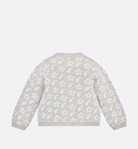 Baby Cardigan • Ivory Wool and Cashmere Jacquard Knit with Gray Stars