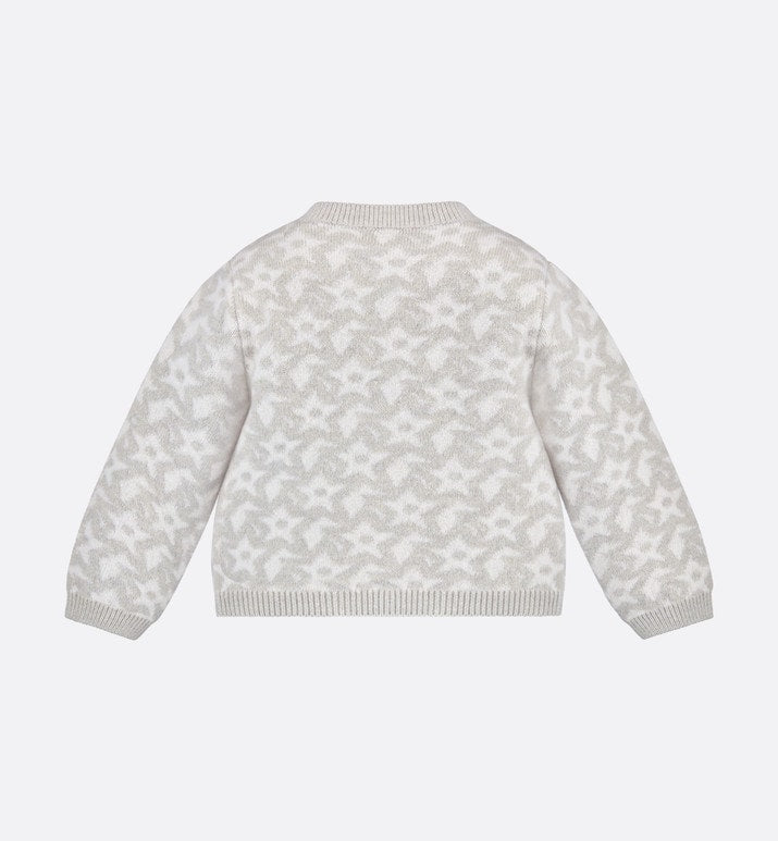 Baby Cardigan • Ivory Wool and Cashmere Jacquard Knit with Gray Stars