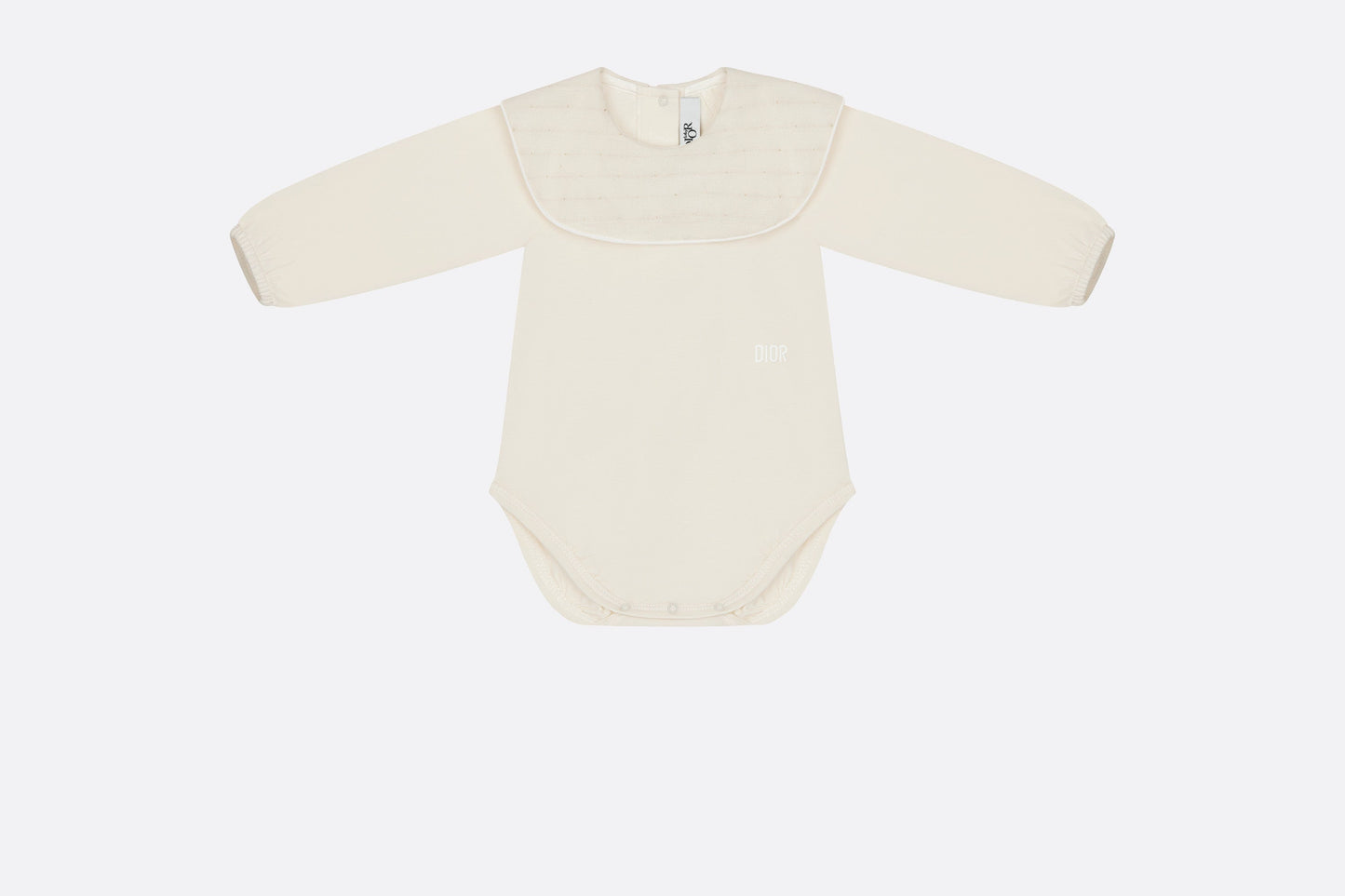 Baby Long-Sleeved Onesie • Ivory Jersey and Cotton Voile with Gold-Tone Cannage