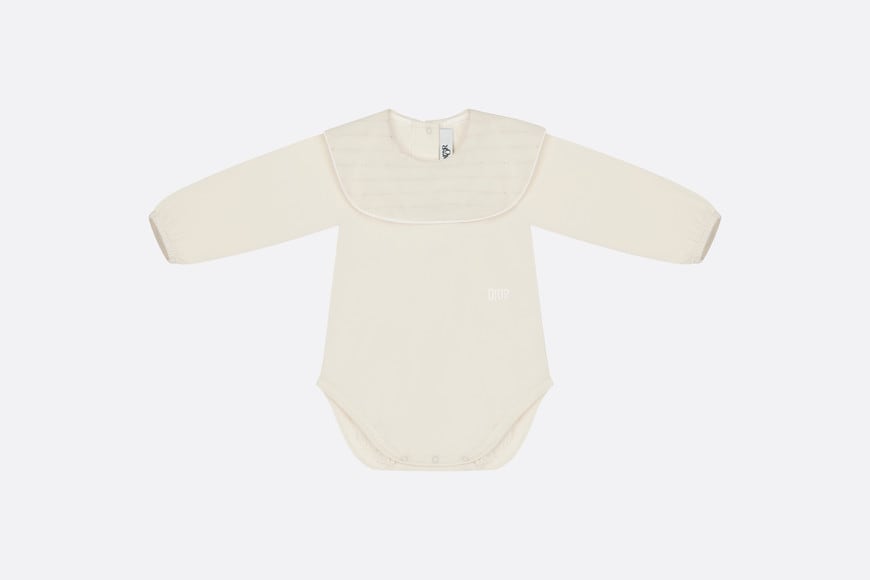 Baby Long-Sleeved Onesie • Ivory Jersey and Cotton Voile with Gold-Tone Cannage