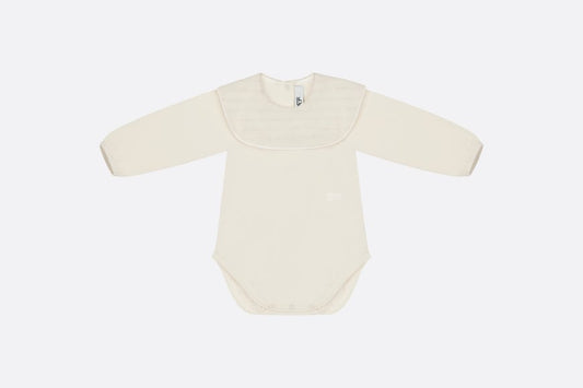 Baby Long-Sleeved Onesie • Ivory Jersey and Cotton Voile with Gold-Tone Cannage
