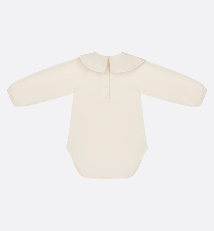 Baby Long-Sleeved Onesie • Ivory Jersey and Cotton Voile with Gold-Tone Cannage