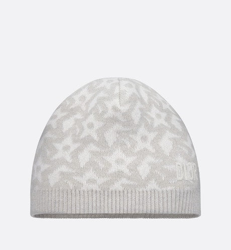 Baby Beanie • Ivory Wool and Cashmere Jacquard Knit with Gray Stars
