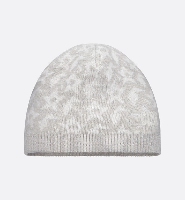 Baby Beanie • Ivory Wool and Cashmere Jacquard Knit with Gray Stars