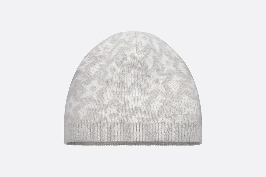 Baby Beanie • Ivory Wool and Cashmere Jacquard Knit with Gray Stars