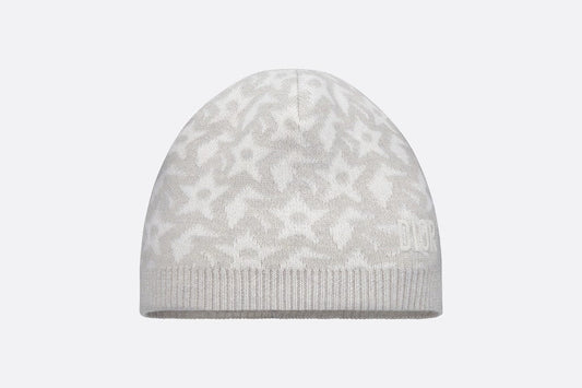 Baby Beanie • Ivory Wool and Cashmere Jacquard Knit with Gray Stars
