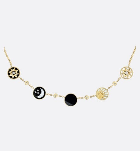 Rose Des Vents and Rose Céleste Necklace • Yellow and White Gold, Diamond, Mother-of-Pearl and Onyx