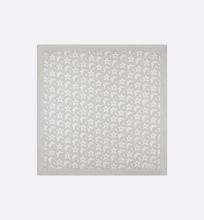 Baby Blanket • Ivory Wool and Cashmere Jacquard Knit with Gray Stars