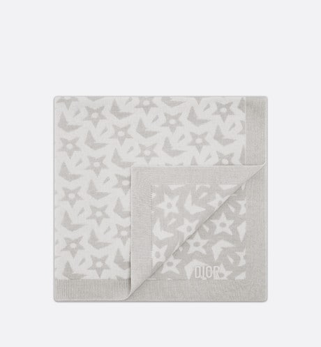 Baby Blanket • Ivory Wool and Cashmere Jacquard Knit with Gray Stars