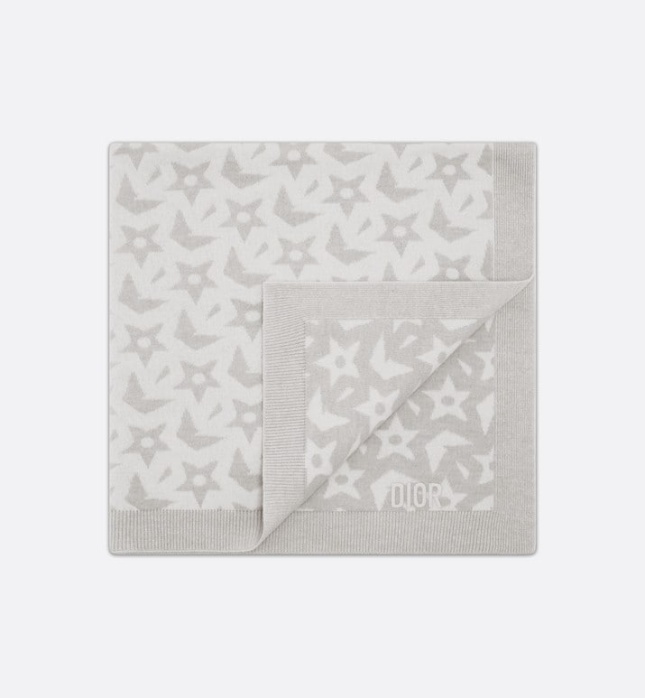 Baby Blanket • Ivory Wool and Cashmere Jacquard Knit with Gray Stars